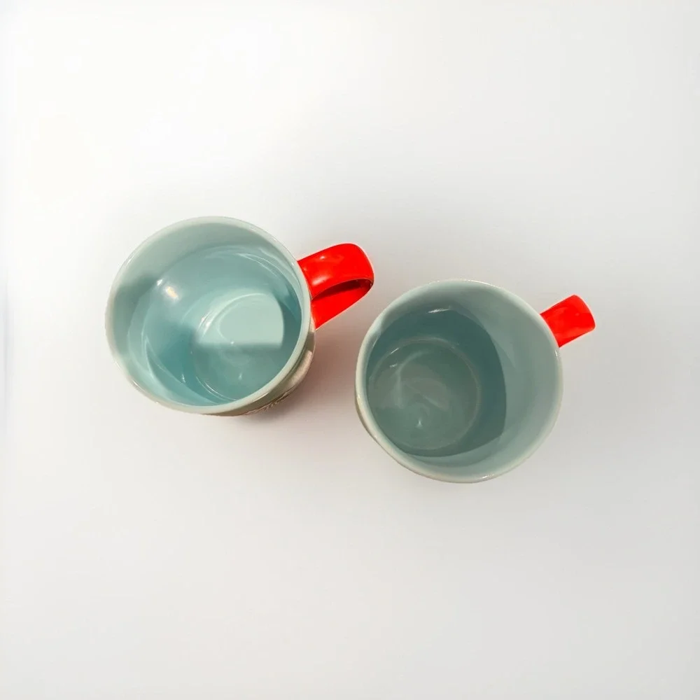 Set Of 2 Starbucks 2024 Holiday Mug Set Green Blue Ombré Swirl Red Handle 11oz - Picture 3 of 4